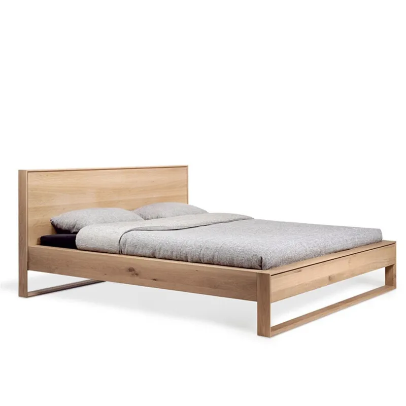 Cama de dormitorio de madera de roble de diseño en forma de II nórdico personalizada de tamaño único y tamaño doble rey