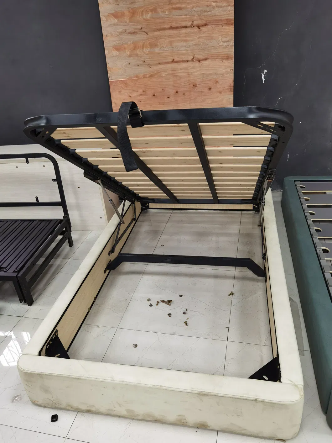 Cama multifuncional para dormitorio, cama de plataforma de tela de PU, cama con almacenamiento y caja contenedora