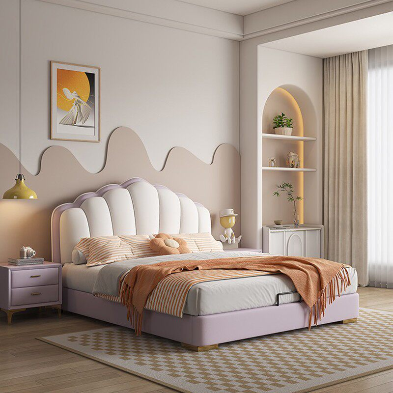 Mueble moderno y cómodo para el hogar y hotel a precio económico, cama de almacenamiento de tamaño doble en cuero de terciopelo suave para dormitorio