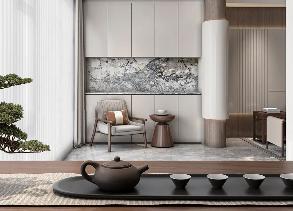 Conjunto de muebles de dormitorio de lujo ligero italiano, suite de villa en ático para hotel y villa de lujo