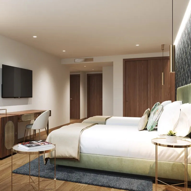 Conjunto de Muebles de Cama para Hotel en el Dormitorio Star Home, Cama Twin Personalizada de Lujo Moderna de Foshan al por Mayor 5