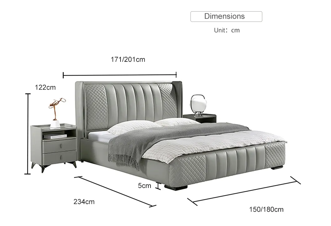 Diseño italiano moderno de almacenamiento cama abatible de cuero gris tamaño king para muebles de dormitorio