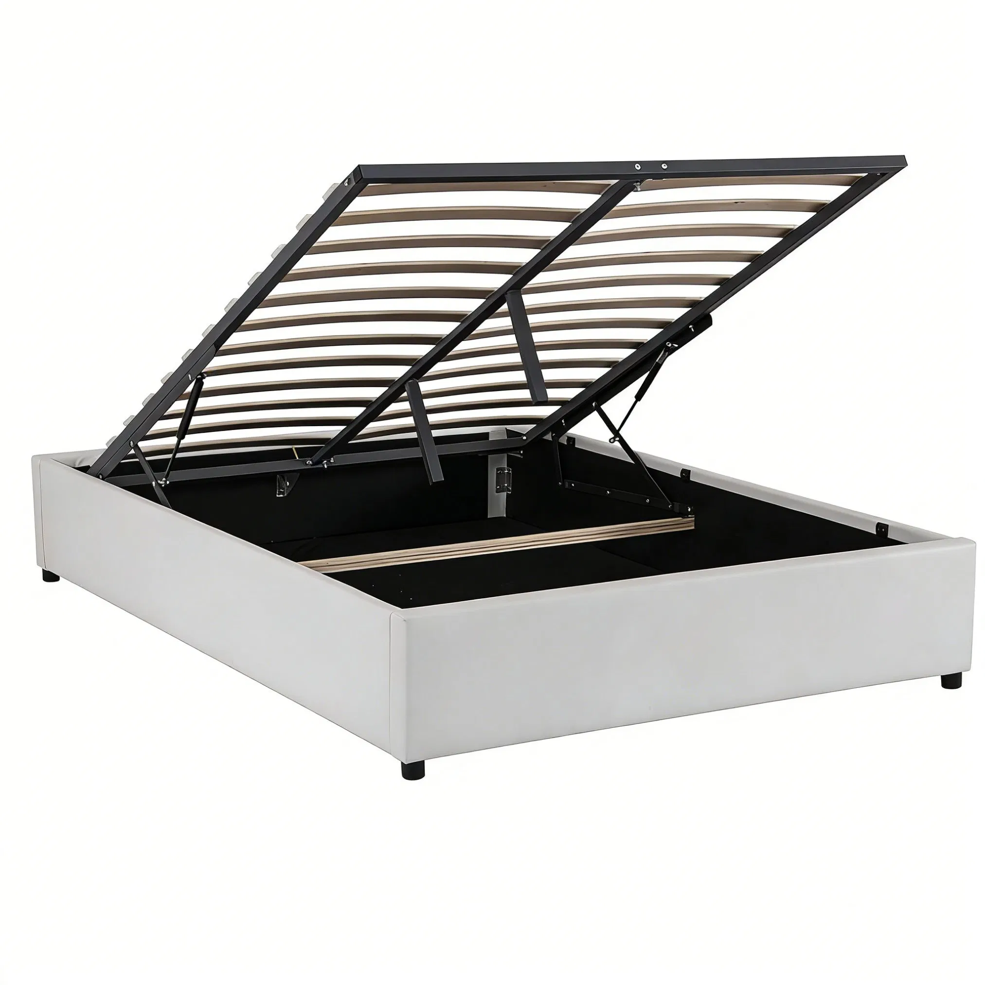 Cama de almacenamiento elevable de buena calidad con superficie tapizada de lujo para dormitorio