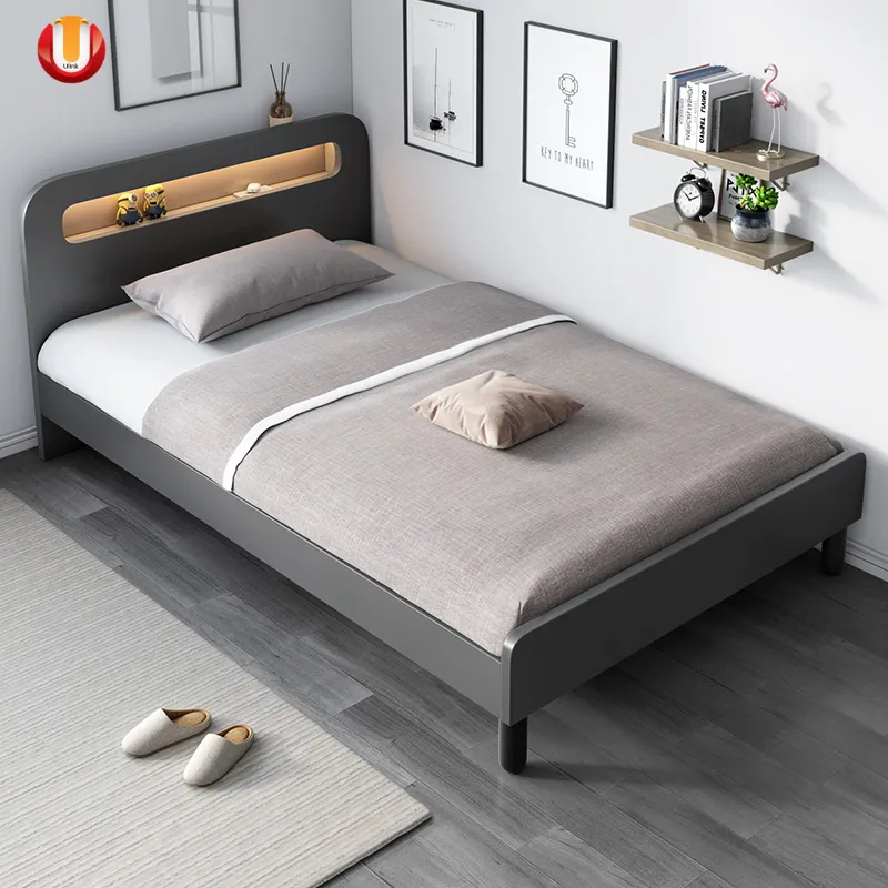 Conjunto de muebles de dormitorio de madera cama plataforma de cuero tapizada tamaño rey reina