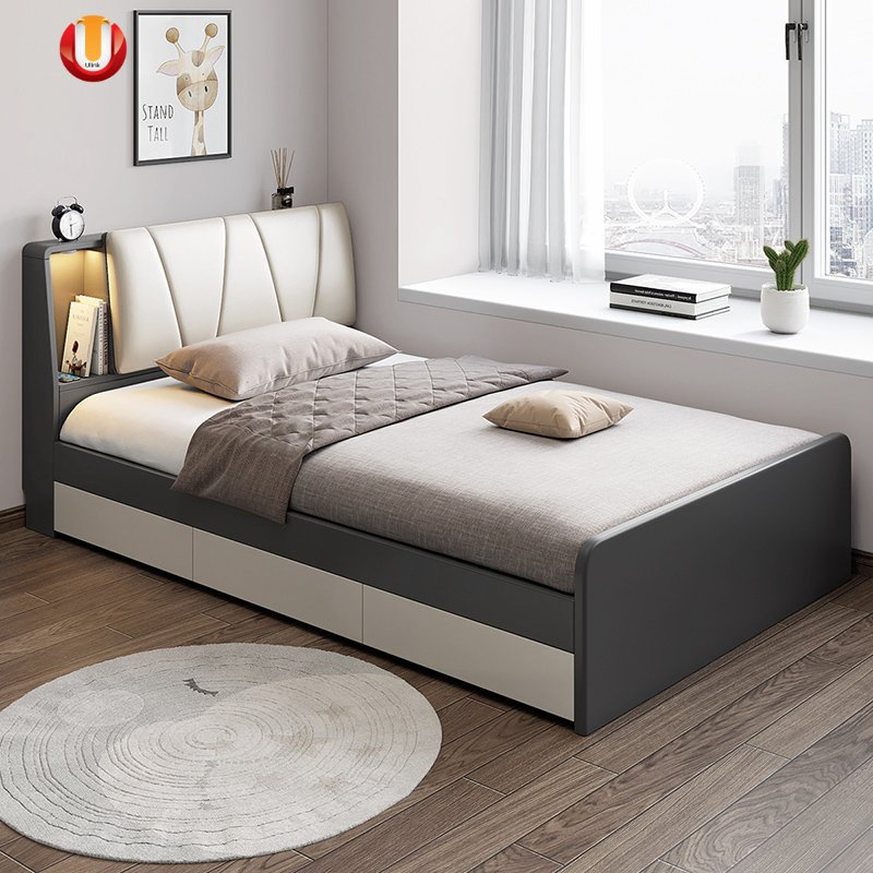 Conjunto de muebles de dormitorio de madera cama plataforma de cuero tapizada tamaño rey reina