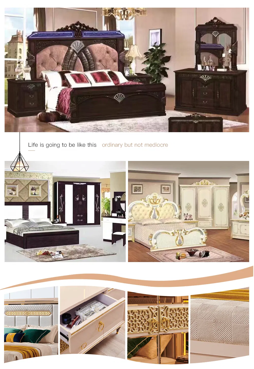 Conjunto de dormitorio de lujo rey personalizado más vendido