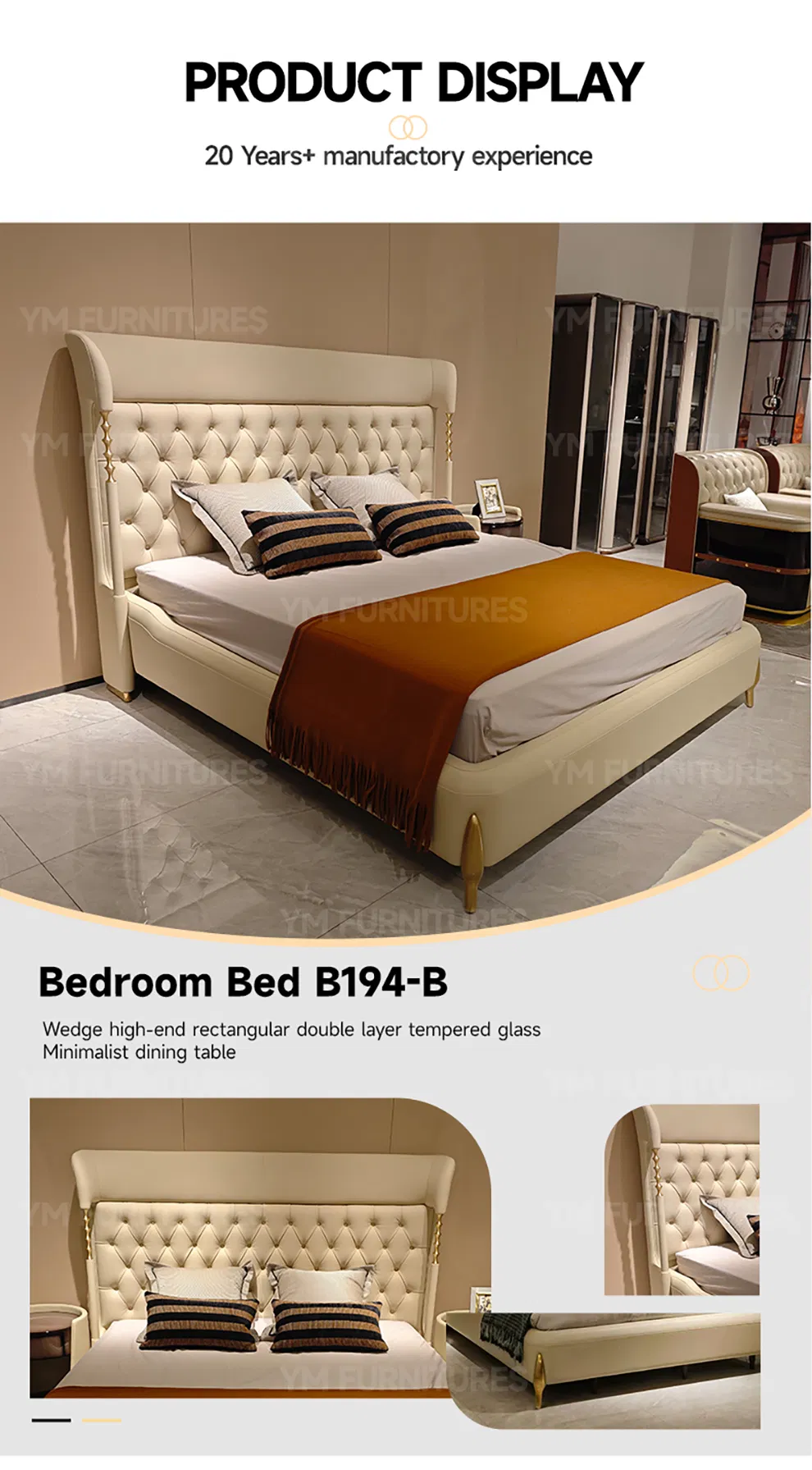 Cabecera de cama de cuero suave tapizada de lujo personalizada para villa, cama queen king