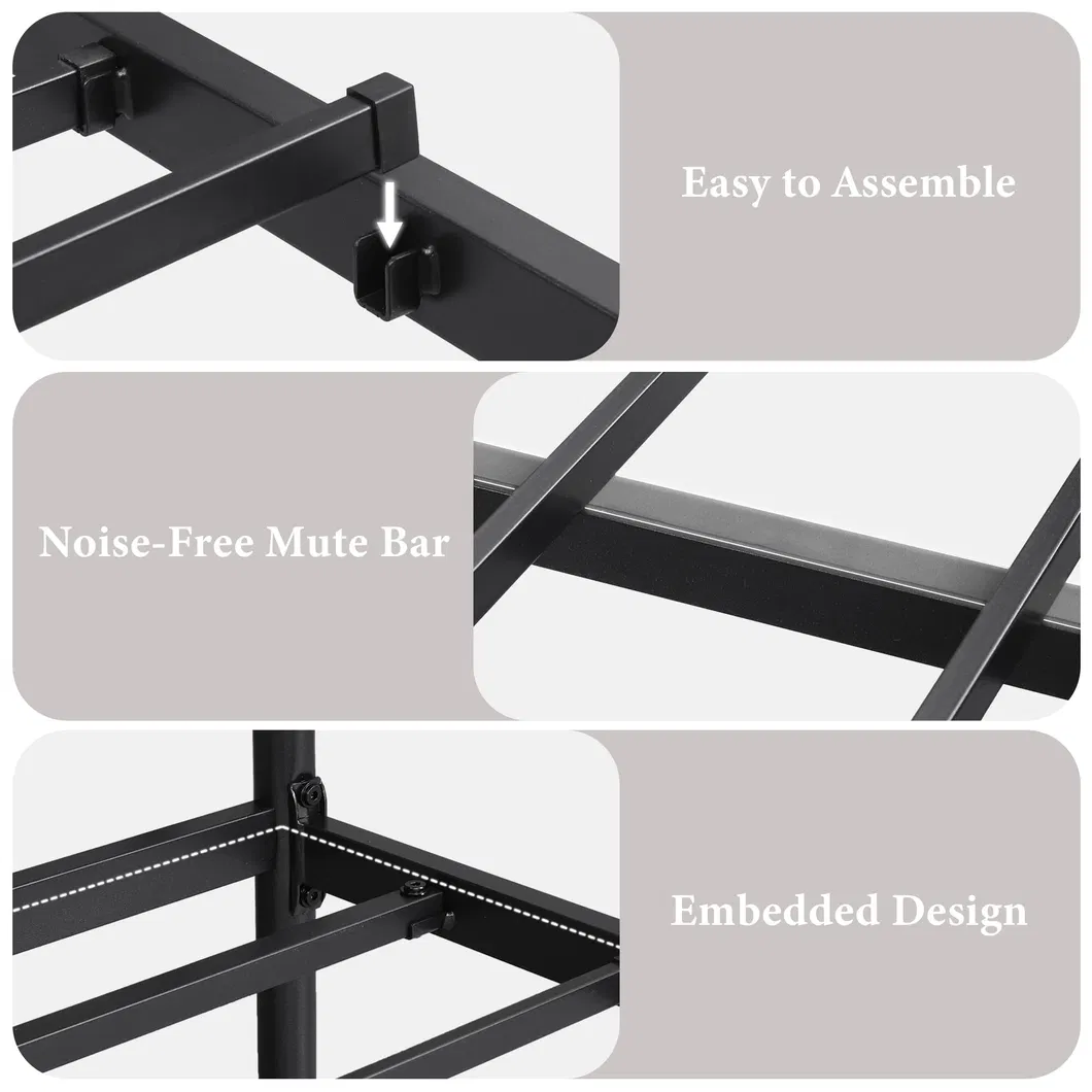 Estructura de cama de metal tamaño king con cabecera de cuero, estructura de cama de plataforma de alta resistencia