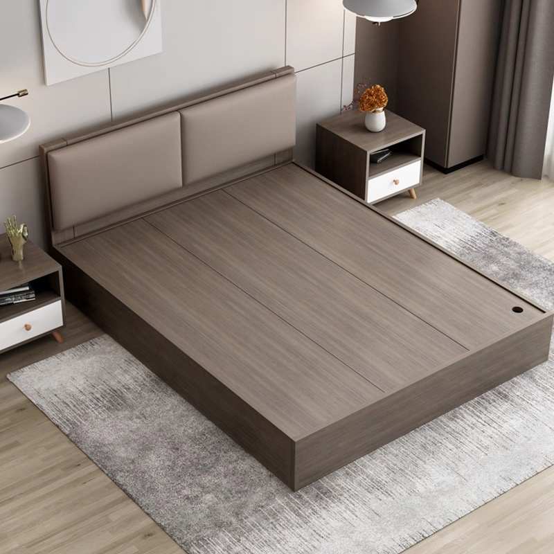 Muebles de dormitorio modernos con tapizado de cuero, cama de tamaño doble, queen y king con marco de madera