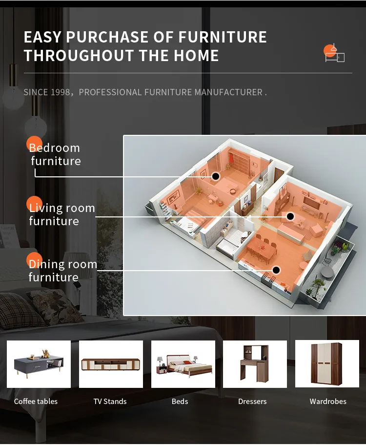 Diseño de Muebles Chinos Muebles para el Hogar Conjunto de Dormitorio Rey de Madera con Luces LED