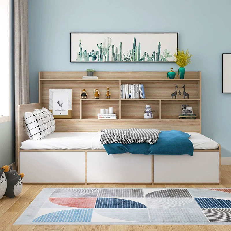 Conjunto de dormitorio moderno de alto brillo, muebles para el hogar, cama de almacenamiento en la pared de madera, rey