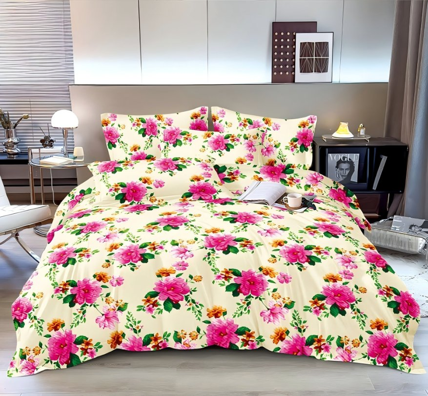 Juego de Ropa de Cama con Cortinas a Juego 6PCS para Dormitorio Rosa Lujo Floral Tamaño Rey Reina Juego de Sábanas y Cortinas