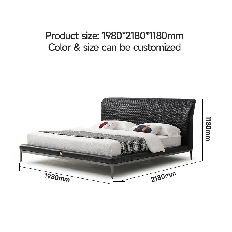 Diseño de Ingeniería de Resort Hotelero Muebles de Dormitorio de Lujo Estrella Cama Doble de Cuero Tapizado Tamaño King