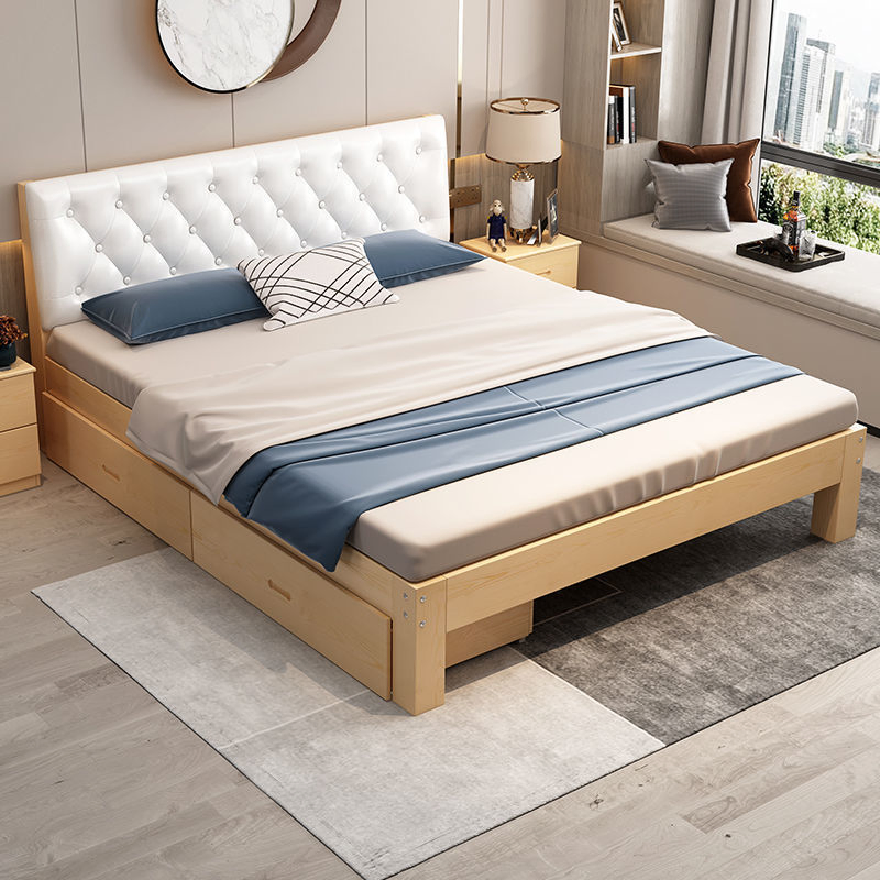 Cama doble de melamina para hogar moderno, cama individual de ocio con cajones, cama de pared de madera