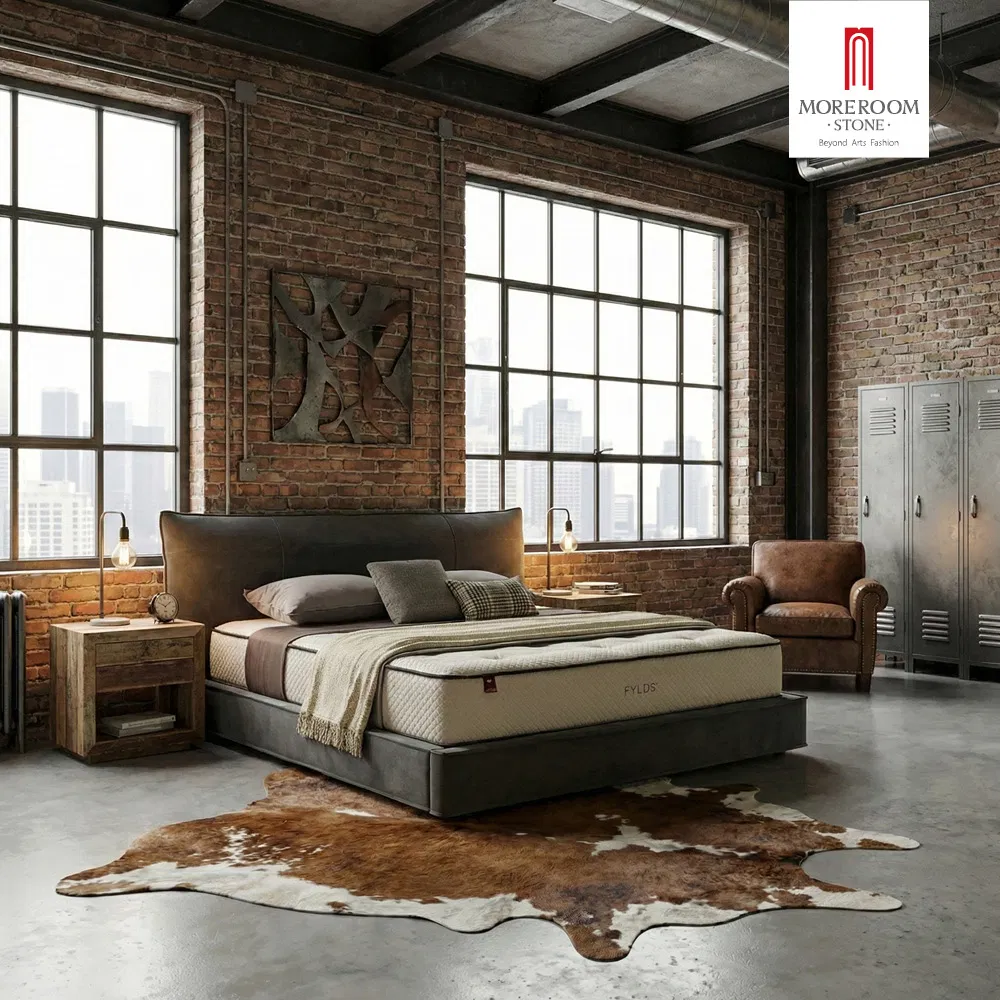 Conjunto de dormitorio tapizado y elegante para un acogedor dormitorio principal con banco de cama queen y juego de mesitas de noche