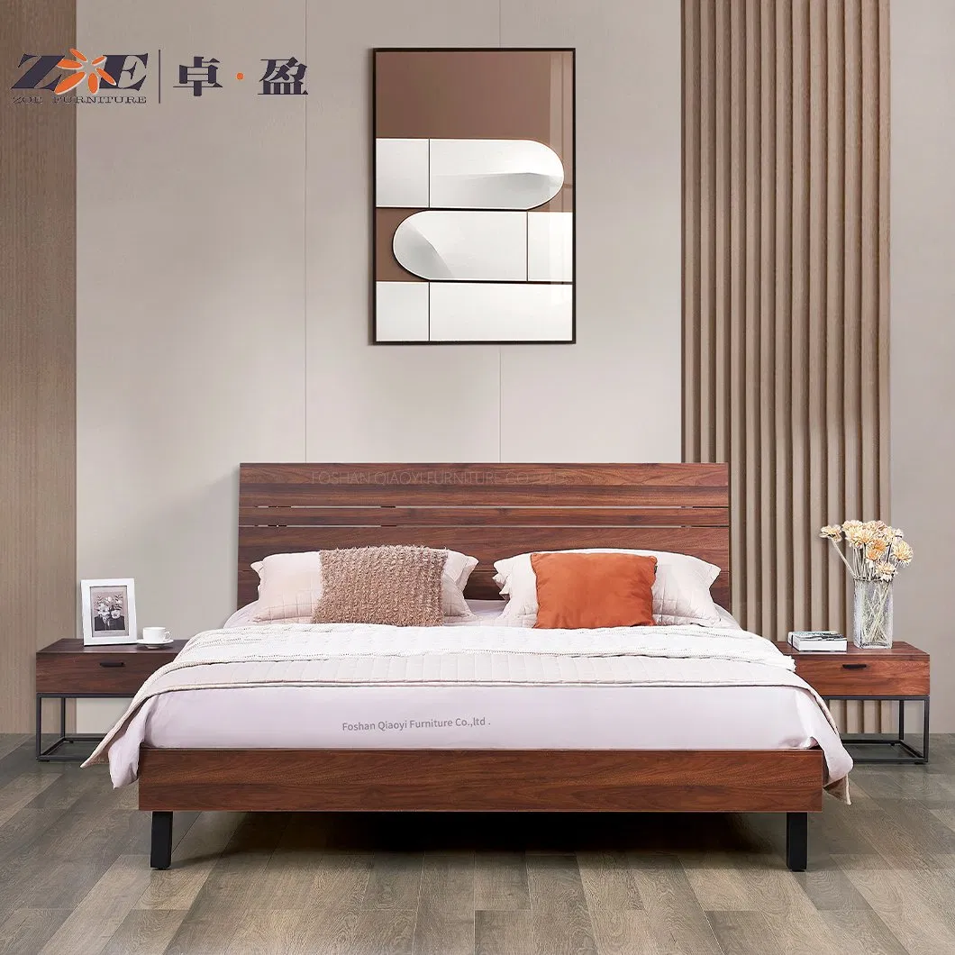 Diseños de camas de caja de madera para el hogar moderno de lujo, juego de muebles de dormitorio de cama tamaño rey y reina