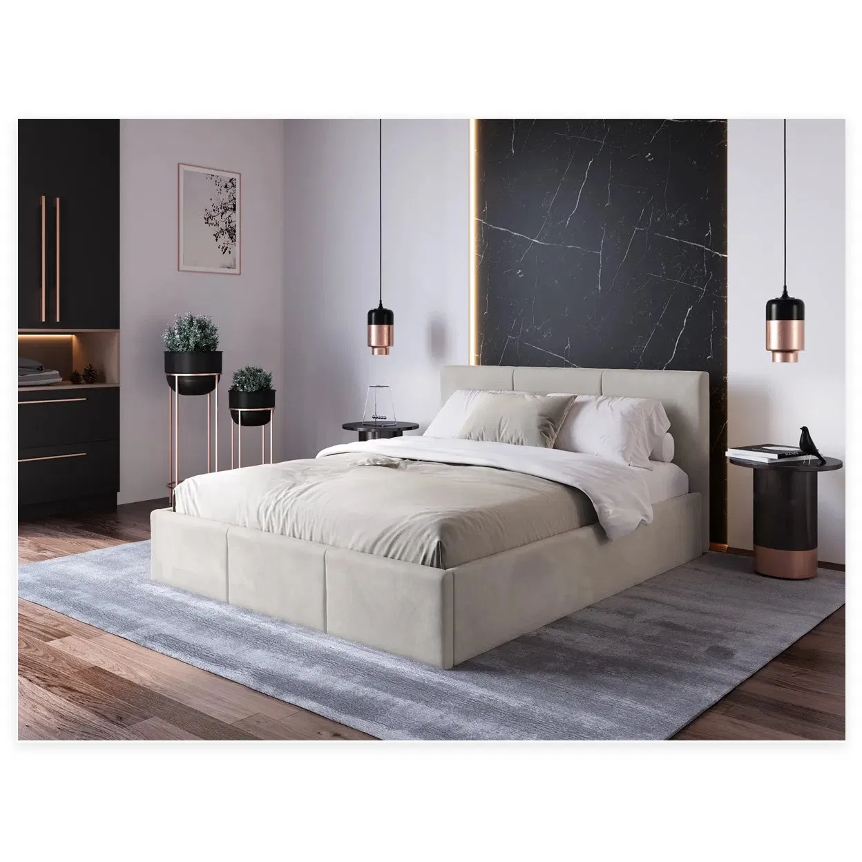 Conjunto de cama de dormitorio con marco de cama doble de tela de terciopelo de estilo europeo moderno con cabecero de madera, cama de almacenamiento a la venta, proveedor de fábrica