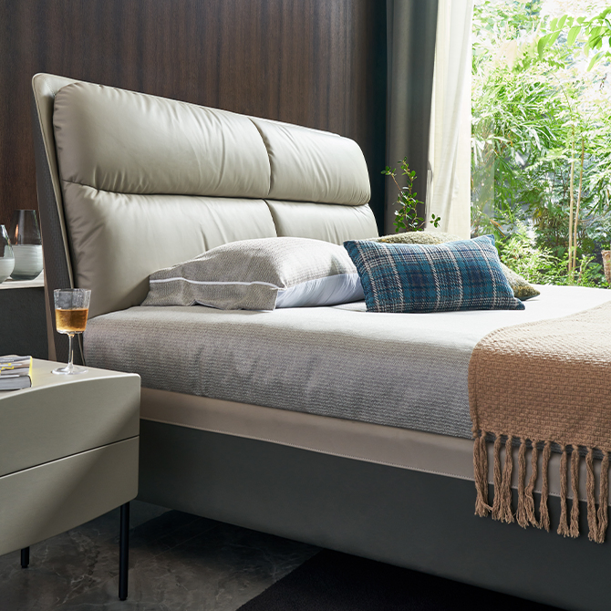 Cama Murphy de madera moderna de lujo, cama doble tapizada de acero, muebles de dormitorio, cama de cuero tamaño king