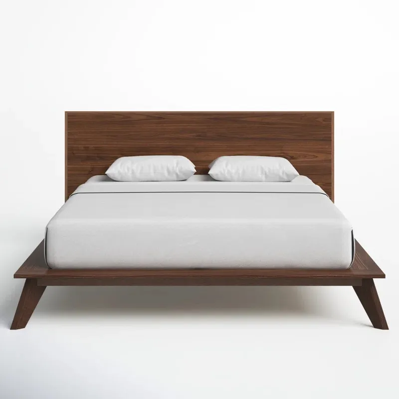 Cama de dormitorio individual de tamaño king de roble macizo natural y nogal de tamaño doble