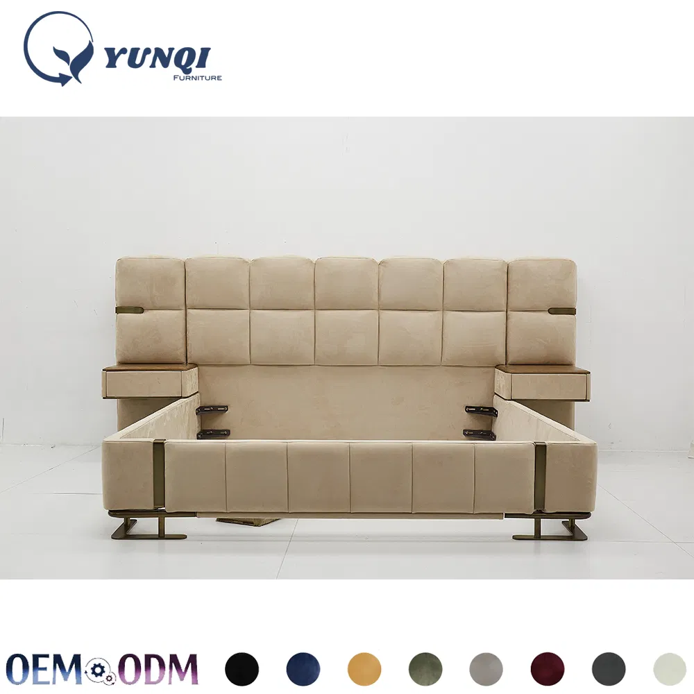 Diseño moderno de lujo ligero cama king size doble marco de madera cama queen size de cuero