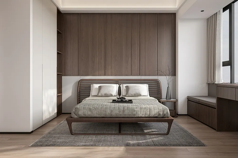 Conjunto de muebles de dormitorio de lujo ligero italiano, suite de villa en ático para hotel y villa de lujo