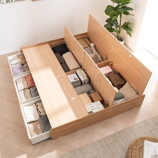 Cama doble de madera con almacenamiento en la parte superior del hogar dormitorio