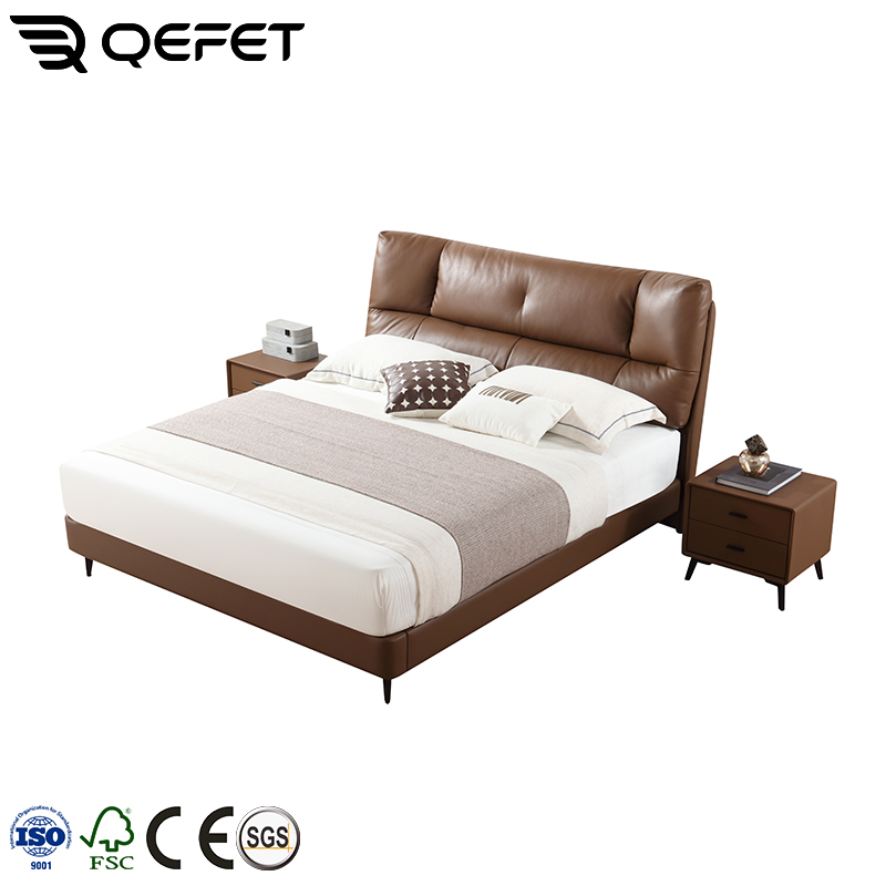 Cama de lujo de plataforma tapizada de cuero tamaño king hecha a medida, marco de cama minimalista para hotel Country Club