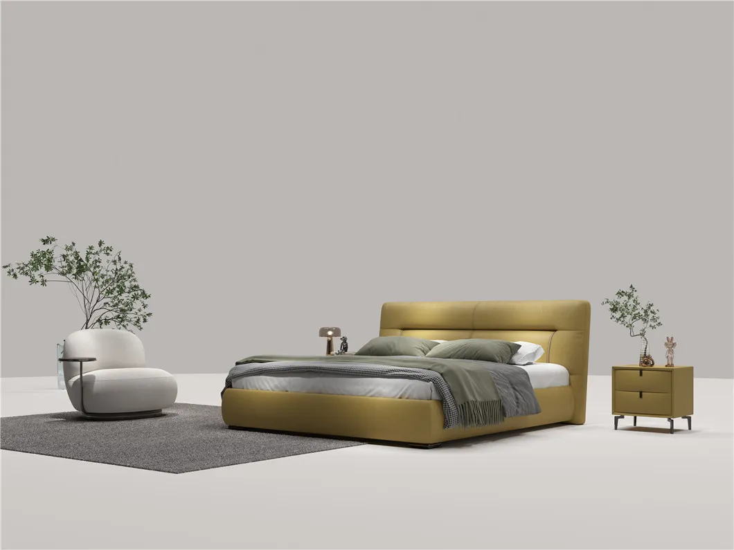 Cama de plataforma de cuero moderna para decoración de dormitorio de lujo