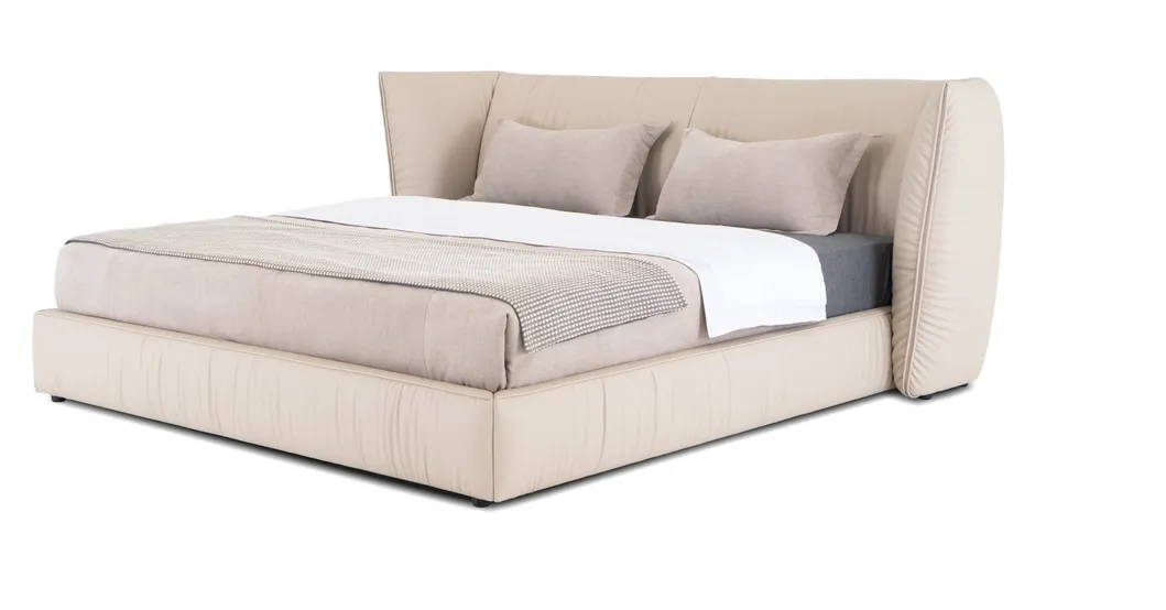 Cama moderna de tamaño king con marco de roble duradero de madera de fresno tapizado en color claro