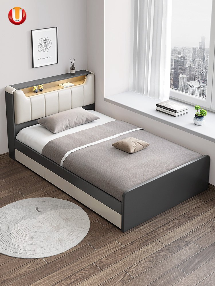 Conjunto de muebles de dormitorio de madera cama plataforma de cuero tapizada tamaño rey reina