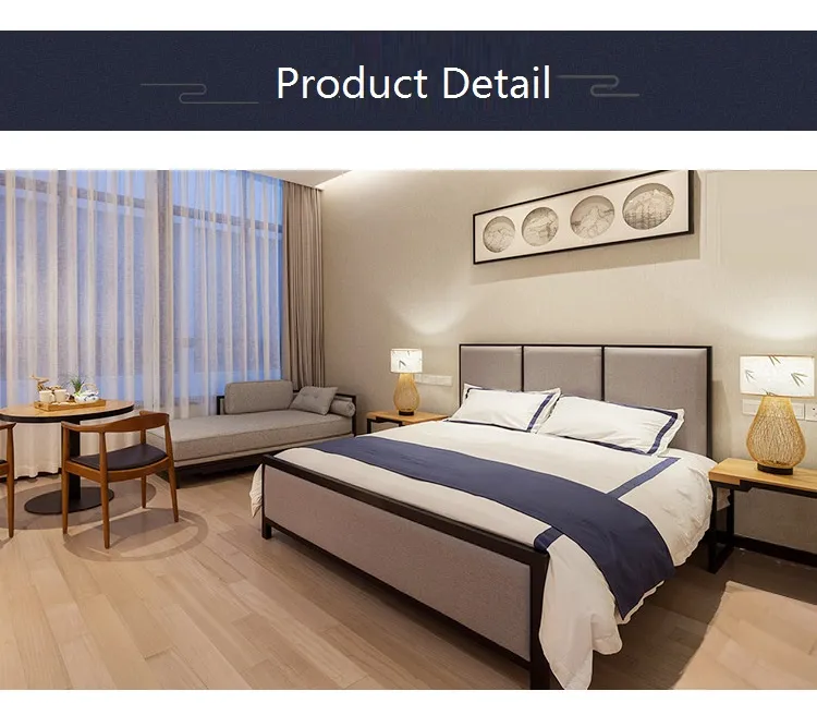 Mueble de hotel de madera tamaño king size, diseño de interiores, cama doble de madera y cuero
