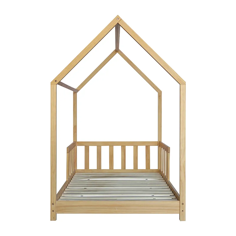 Cama de plataforma de madera maciza con techo