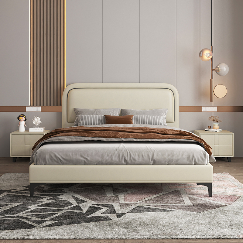 Conjunto de muebles para el hogar chino, dormitorio moderno, cama de cuero tamaño rey y reina