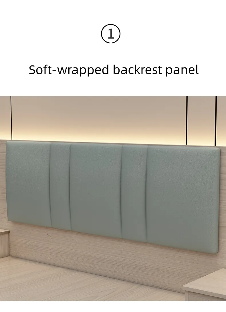 Muebles de dormitorio modernos con tapizado de cuero, cama de tamaño doble, queen y king con marco de madera