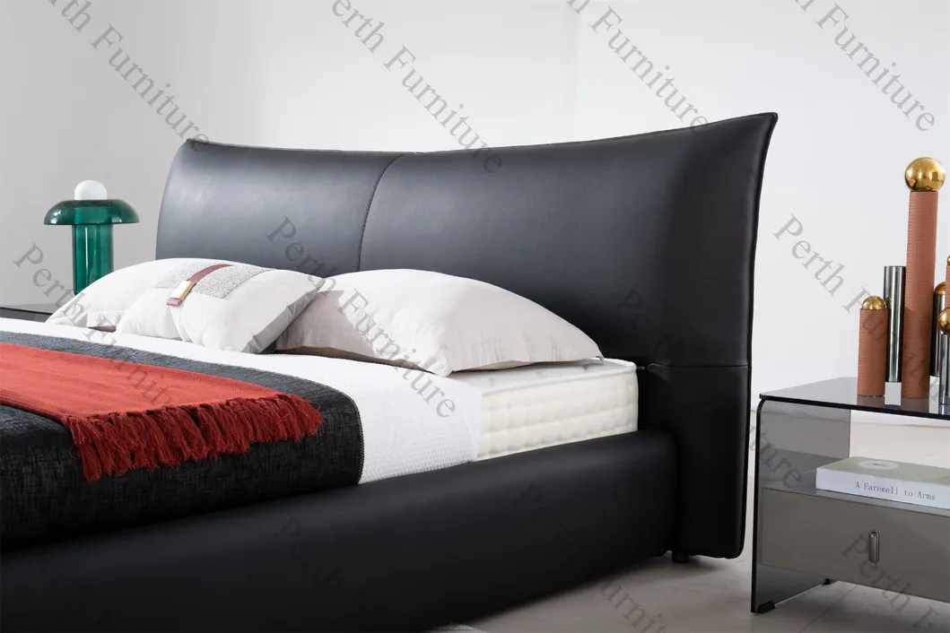 Cama contemporánea suave con patas de metal, marco de madera maciza, cuero genuino y tela para muebles del hogar, dormitorio de moda Mxt-888 cama