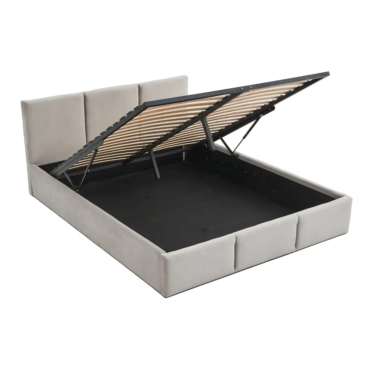 Conjunto de cama de dormitorio con marco de cama doble de tela de terciopelo de estilo europeo moderno con cabecero de madera, cama de almacenamiento a la venta, proveedor de fábrica