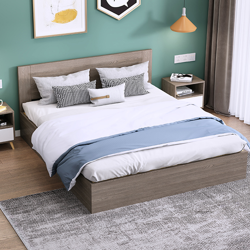 Muebles de dormitorio modernos con tapizado de cuero, cama de tamaño doble, queen y king con marco de madera
