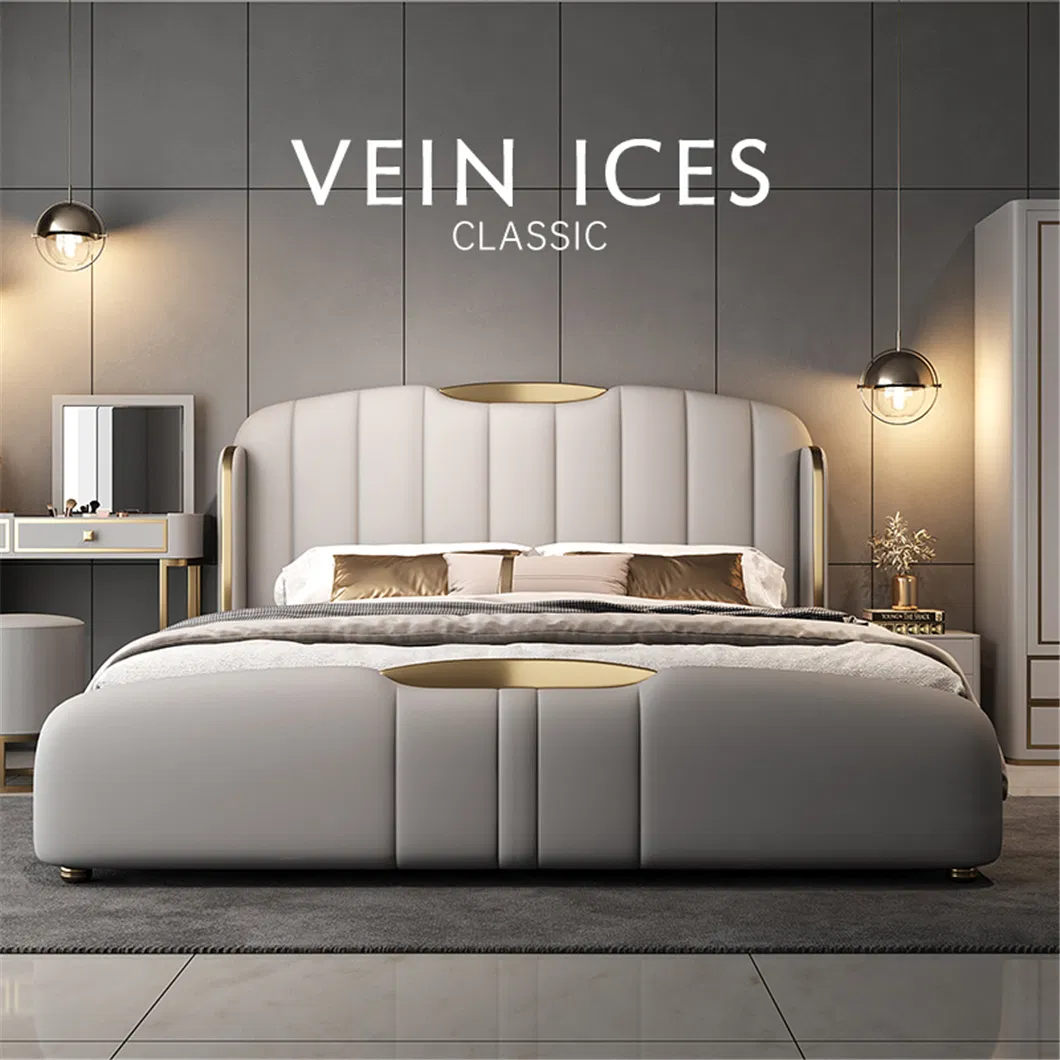 Cama de plataforma de cuero contemporáneo para una decoración de dormitorio elegante