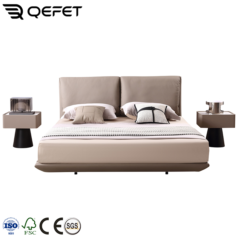 Cama doble moderna minimalista de lujo con marco de madera en tamaño queen y king para muebles de dormitorio de hotel