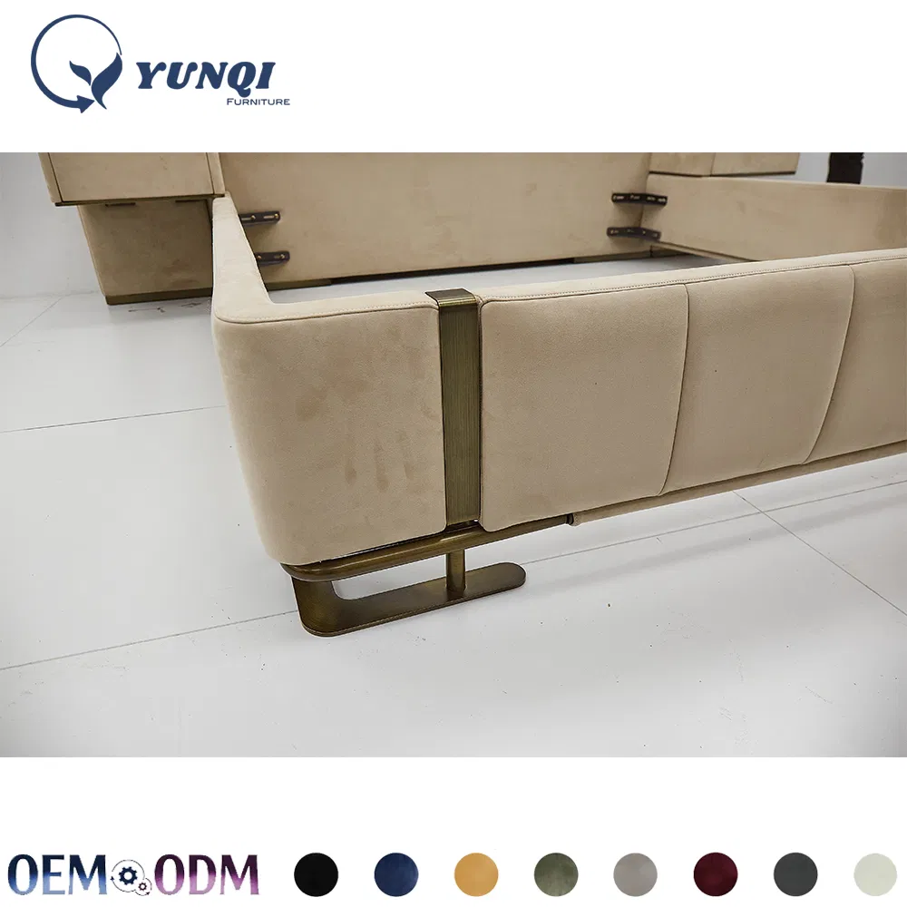 Diseño moderno de lujo ligero cama king size doble marco de madera cama queen size de cuero