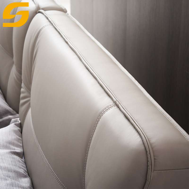 Conjuntos de muebles de dormitorio de estilo moderno y simple, cama king y queen de cuero blanco
