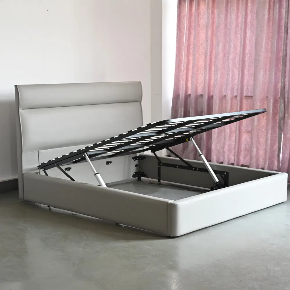 Cama moderna de cuero queen con almacenamiento