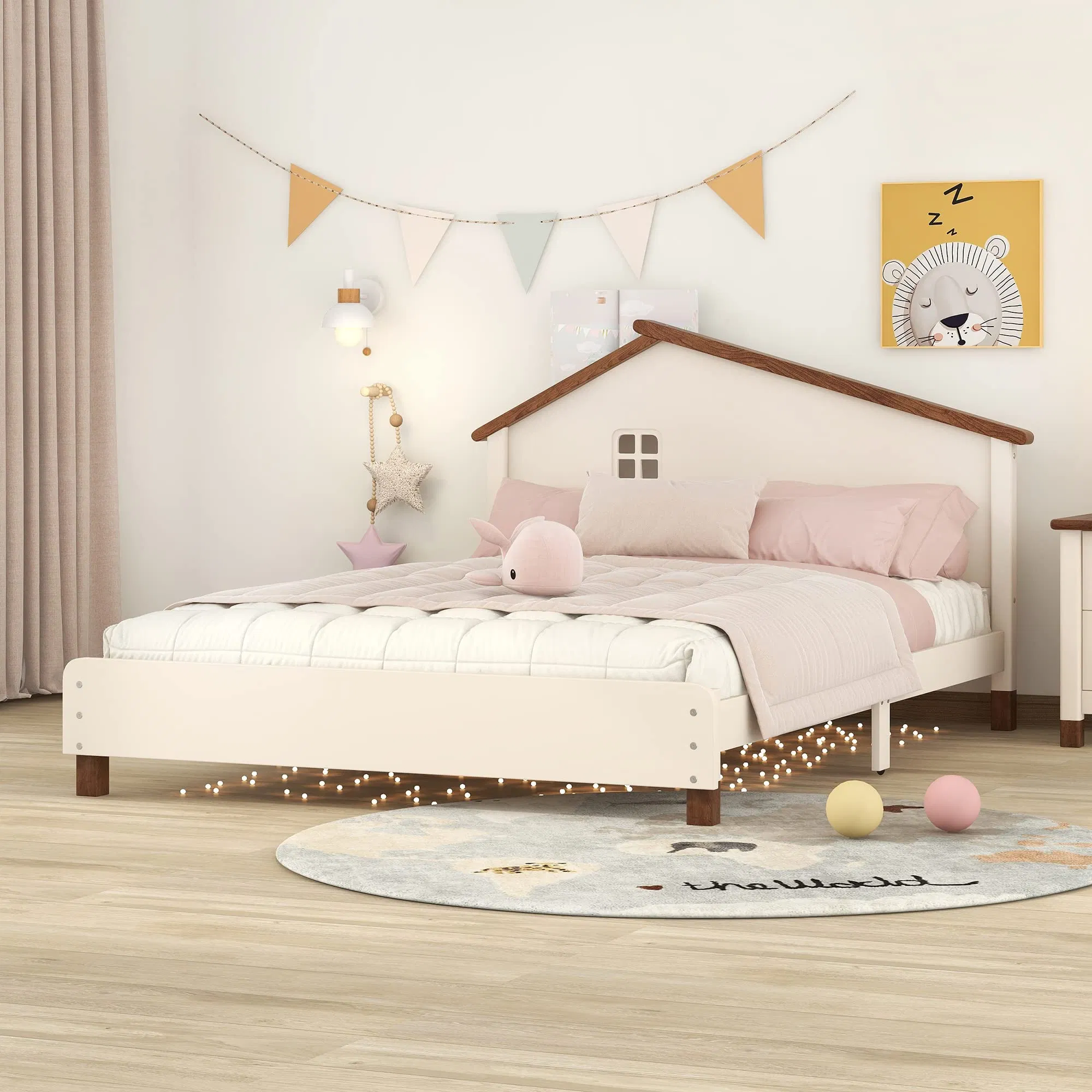 Estructura de cama nido tapizada para niños, cama plataforma de piel sintética de tamaño twin