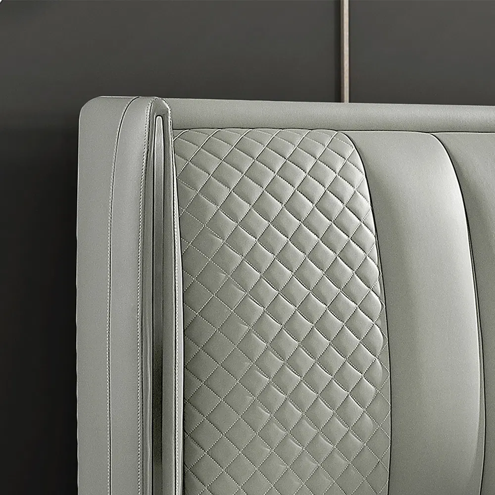 Diseño italiano moderno de almacenamiento cama abatible de cuero gris tamaño king para muebles de dormitorio