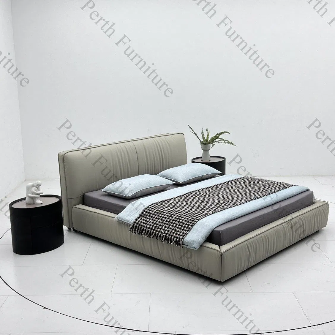Cama contemporánea suave con patas de metal, marco de madera maciza, cuero genuino y tela para muebles del hogar, dormitorio de moda Mxt-888 cama