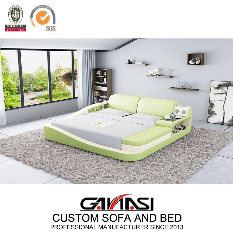 Conjunto de muebles de dormitorio LED inteligente, camas de cuero modernas tamaño king