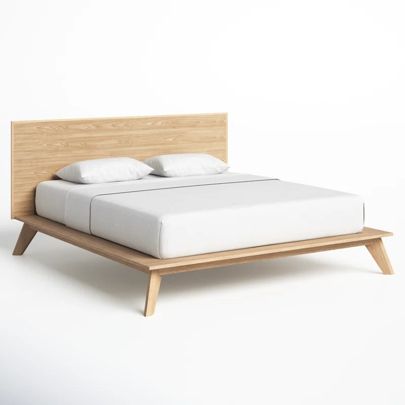 Cama de dormitorio individual de tamaño king de roble macizo natural y nogal de tamaño doble
