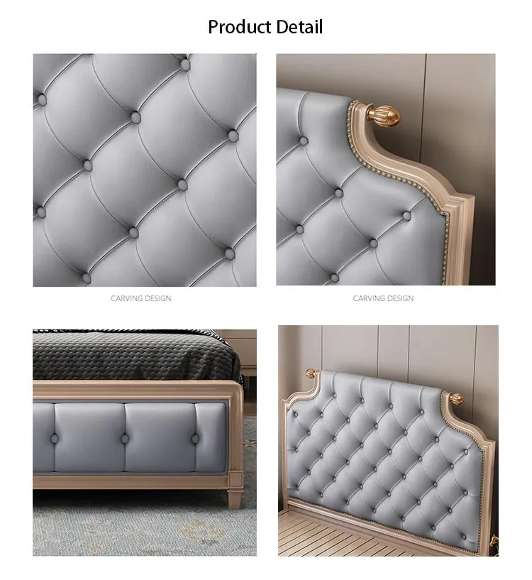 Casa de lujo moderna, dormitorio de hotel, cama doble de tamaño king, tapizada en tela, cuero genuino, con almacenamiento de madera