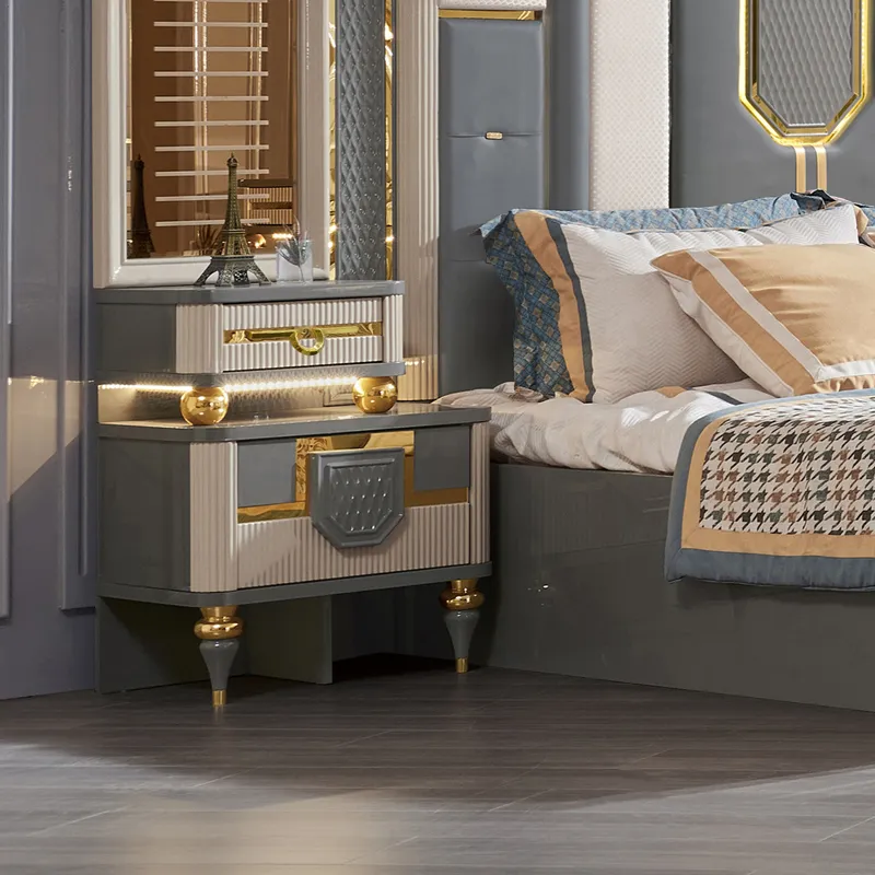 Juego de cama tapizada de lujo de reina a precio de mayorista, conjuntos completos, diseño moderno, juego de muebles de dormitorio de madera para rey