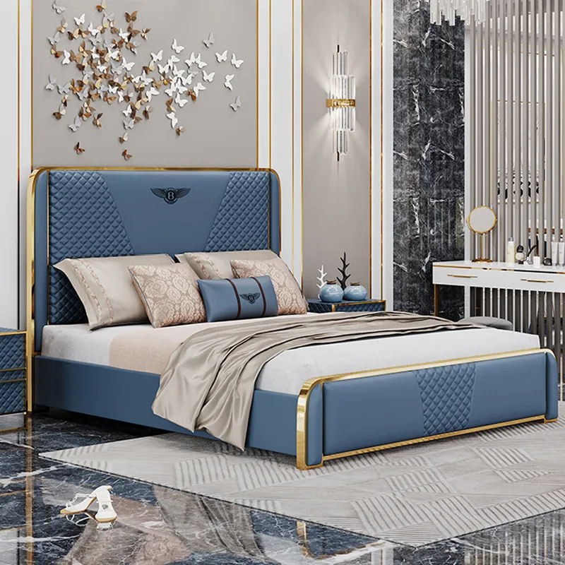 Muebles de dormitorio de lujo cama italiana moderna tapizada en cuero con almacenamiento cama king size de cuero blanco